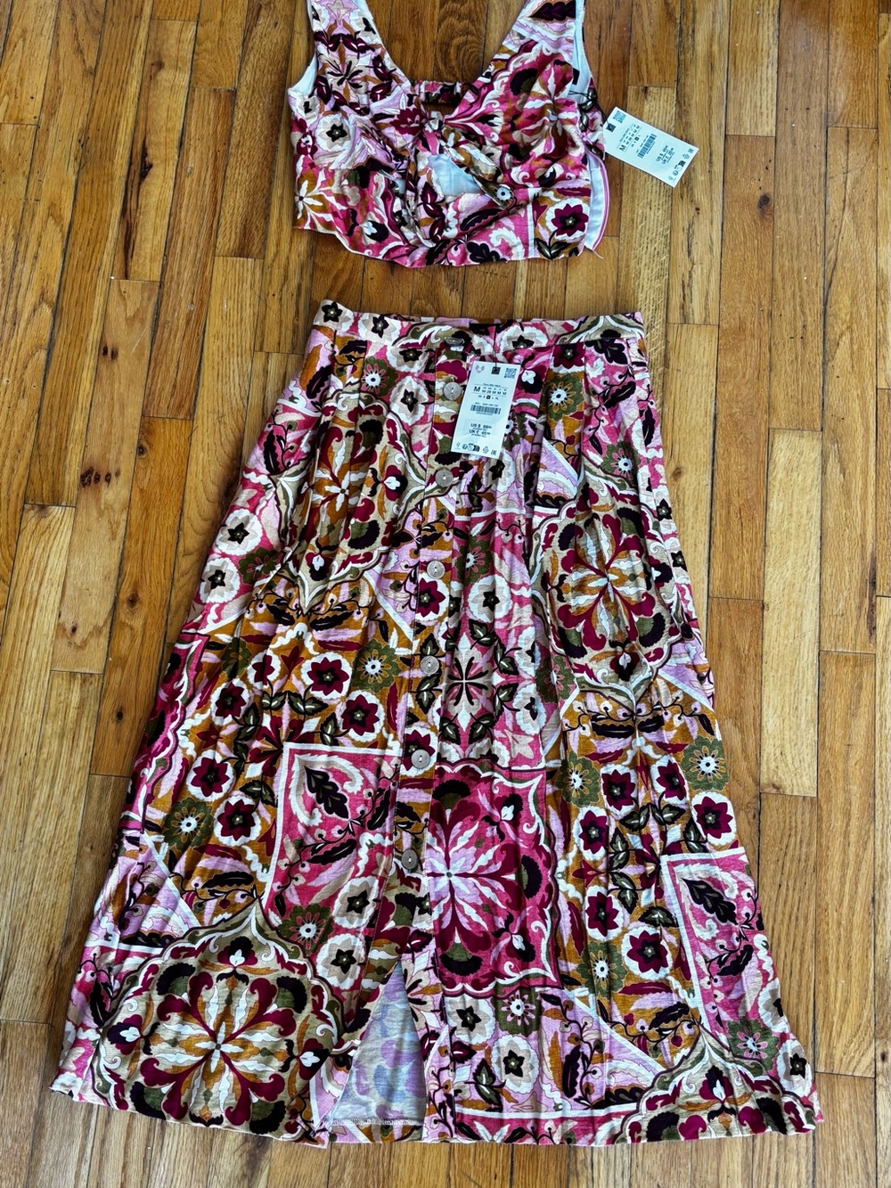 Zara Pink Multi Floral Patchwork Skirt Set